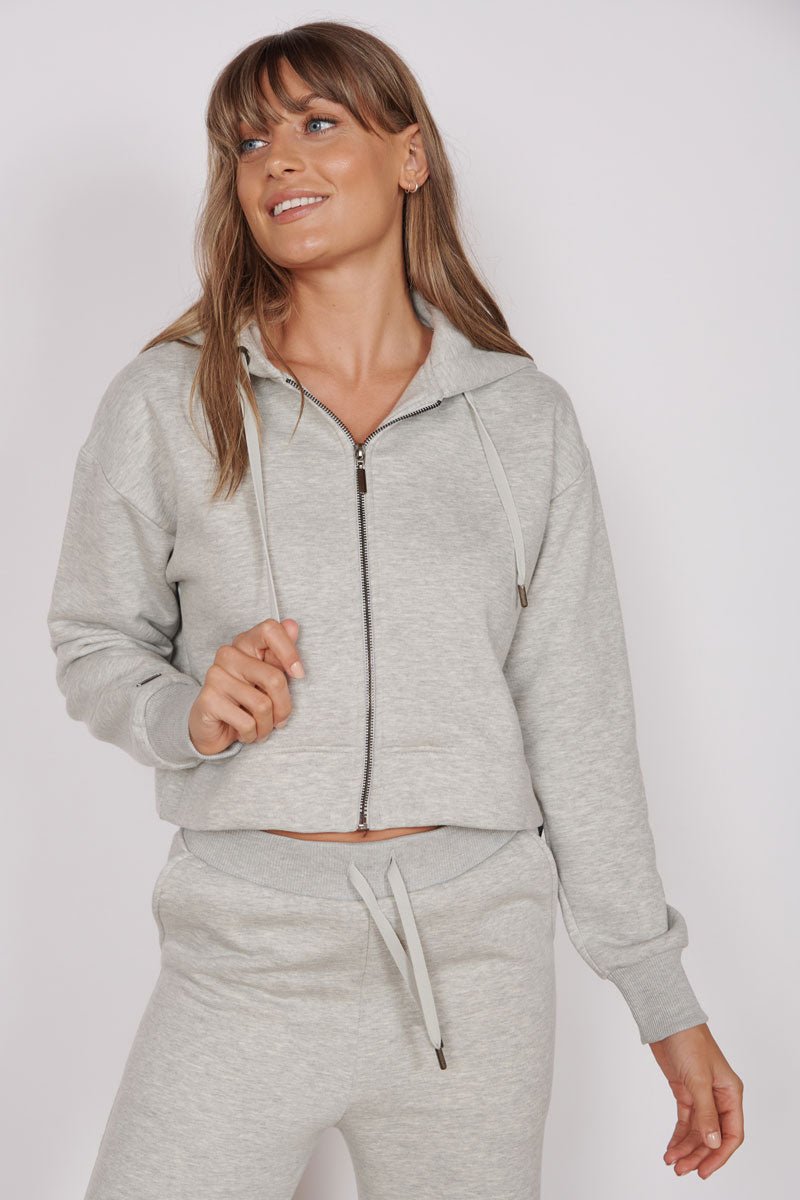 Rosa Light Gray Zip Through Cropped Hoodie